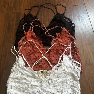 Lace Bralette Set in Black, Rust, and White